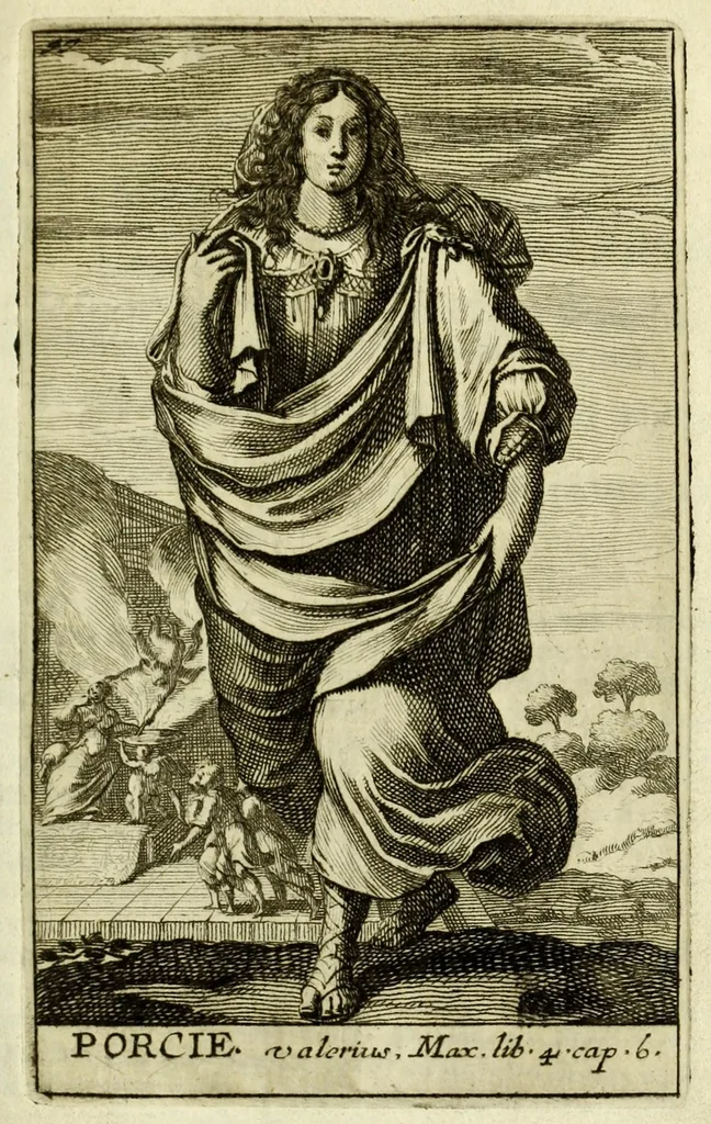 An illustration from Gallerye der uitmuntende vrouwen : of der zelver deugden en ondeugden, in byschriften en sneldichten, vertoond, met verklaaringen konstplaaten verrijkt, 1690, leaf 85