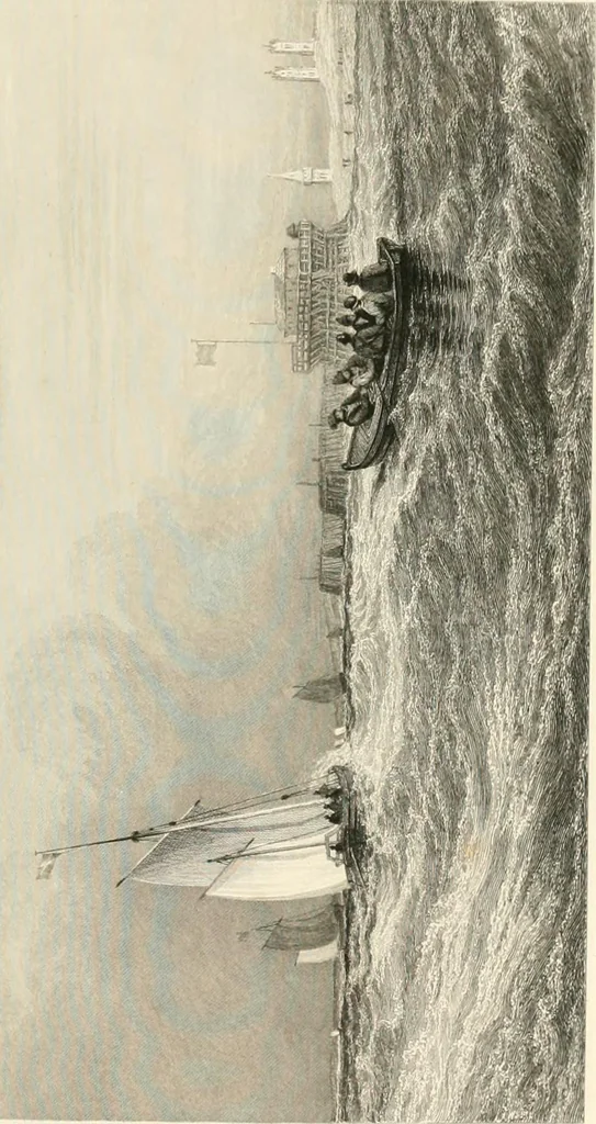 An illustration from The gallery of modern British artists; consisting of a series of engravings from works of the most eminent artists of the day, including Messrs. Turner, Roberts, Harding, Clennel, Dewint, Austin, Messrs. Stanfield, Bonnington, Prout, Cattermole, C. Fielding, Cox, &c. &c, 1834, leaf 103