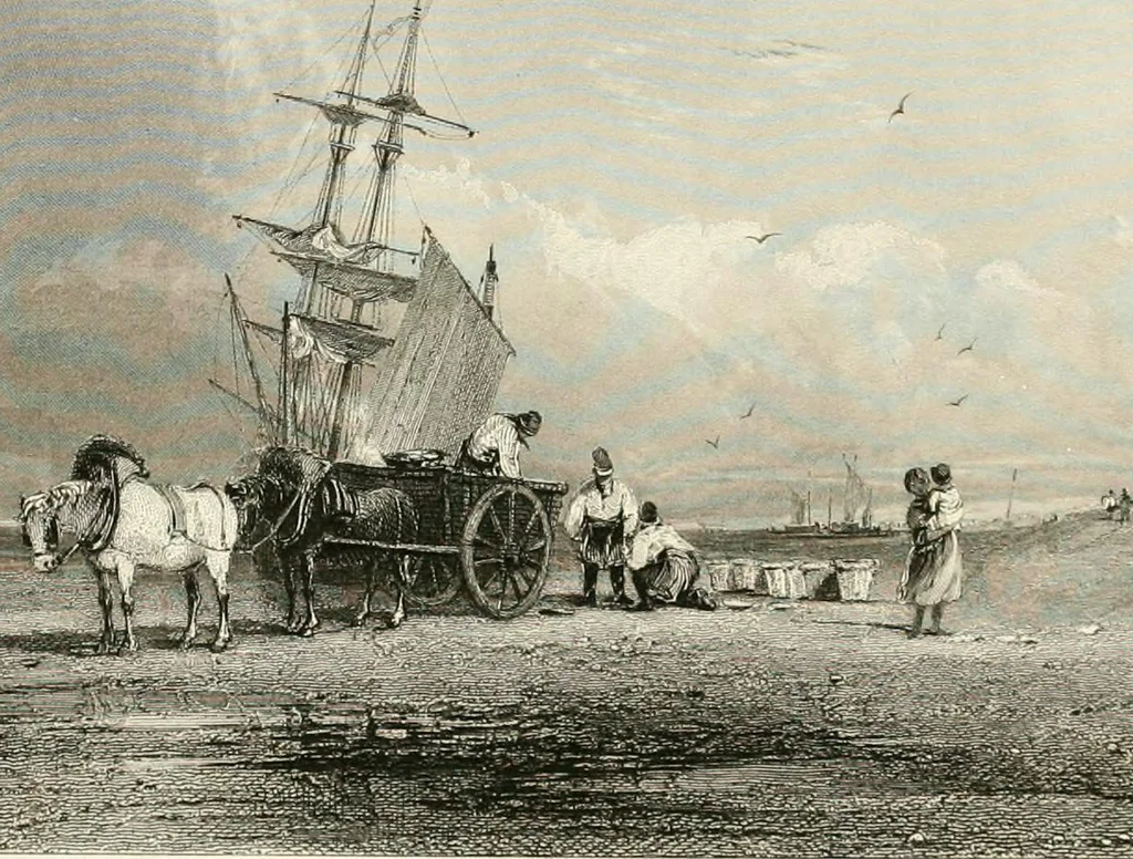 An illustration from The gallery of modern British artists; consisting of a series of engravings from works of the most eminent artists of the day, including Messrs. Turner, Roberts, Harding, Clennel, Dewint, Austin, Messrs. Stanfield, Bonnington, Prout, Cattermole, C. Fielding, Cox, &c. &c, 1834, leaf 117