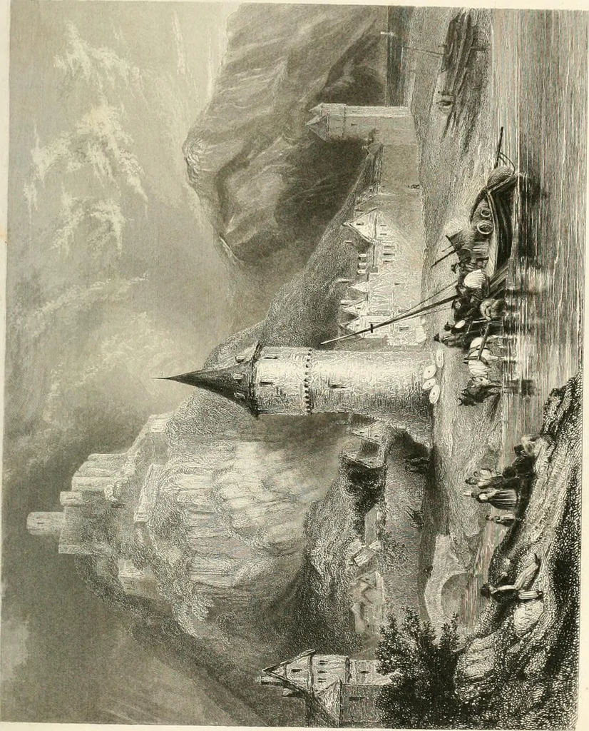 An illustration from The gallery of modern British artists; consisting of a series of engravings from works of the most eminent artists of the day, including Messrs. Turner, Roberts, Harding, Clennel, Dewint, Austin, Messrs. Stanfield, Bonnington, Prout, Cattermole, C. Fielding, Cox, &c. &c, 1834, leaf 119