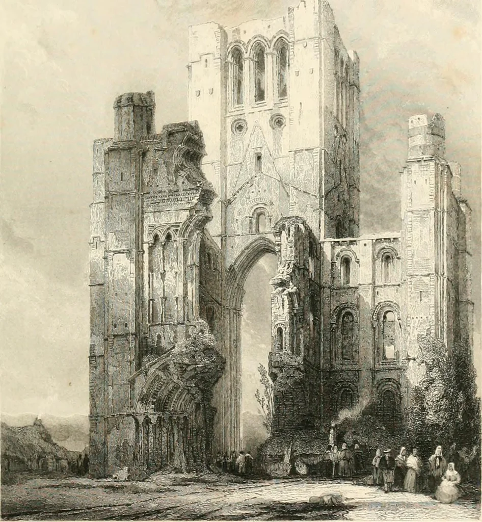 An illustration from The gallery of modern British artists; consisting of a series of engravings from works of the most eminent artists of the day, including Messrs. Turner, Roberts, Harding, Clennel, Dewint, Austin, Messrs. Stanfield, Bonnington, Prout, Cattermole, C. Fielding, Cox, &c. &c, 1834, leaf 13