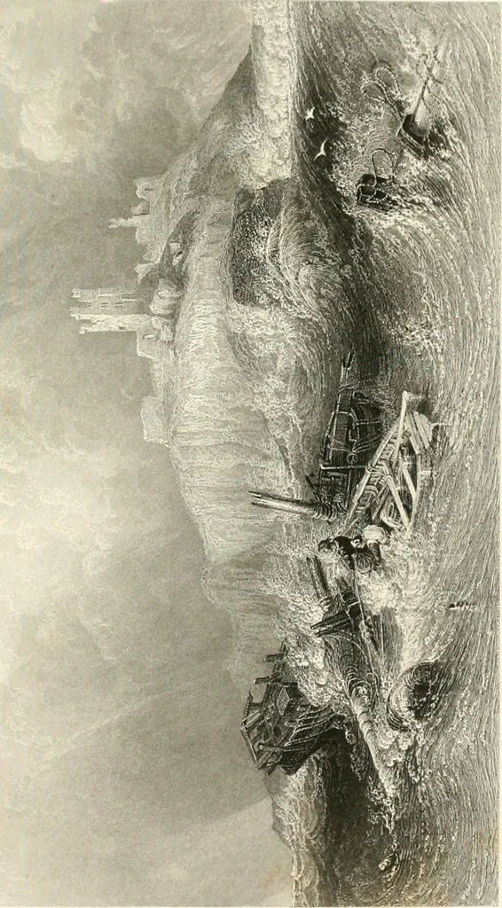 An illustration from The gallery of modern British artists; consisting of a series of engravings from works of the most eminent artists of the day, including Messrs. Turner, Roberts, Harding, Clennel, Dewint, Austin, Messrs. Stanfield, Bonnington, Prout, Cattermole, C. Fielding, Cox, &c. &c, 1834, leaf 135