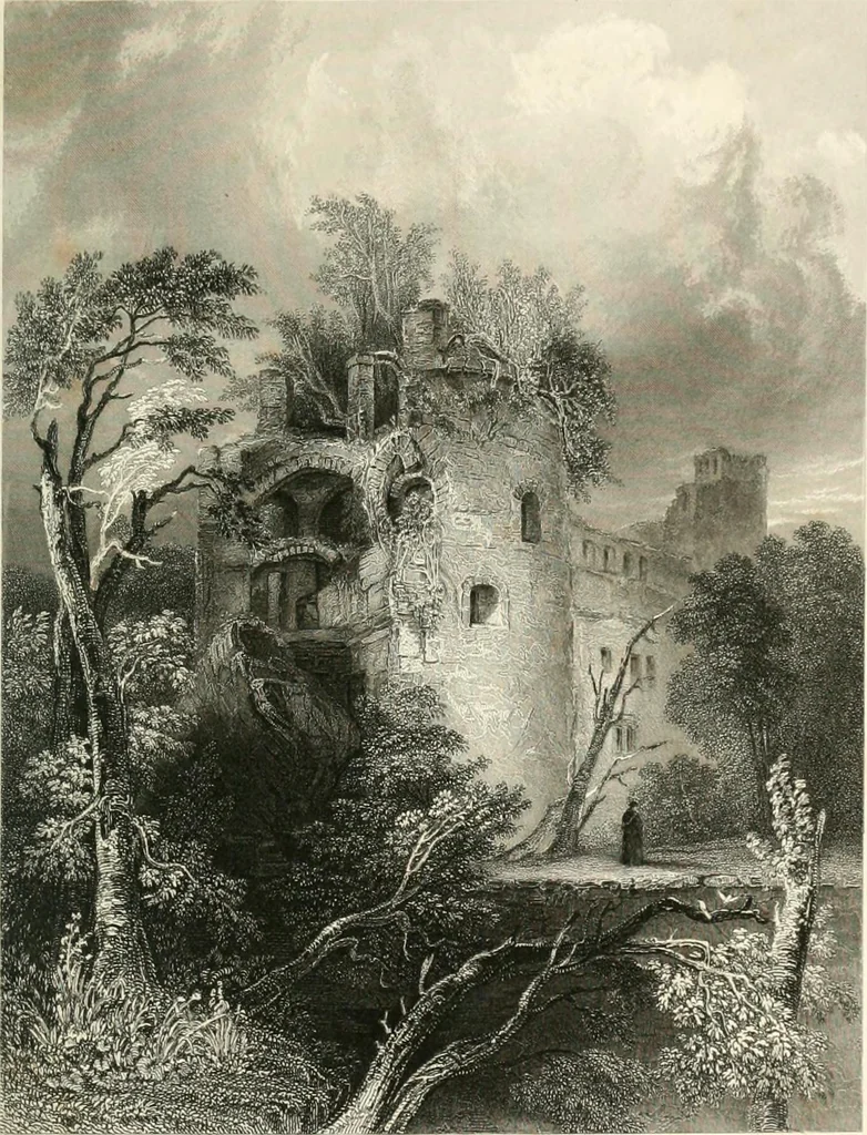An illustration from The gallery of modern British artists; consisting of a series of engravings from works of the most eminent artists of the day, including Messrs. Turner, Roberts, Harding, Clennel, Dewint, Austin, Messrs. Stanfield, Bonnington, Prout, Cattermole, C. Fielding, Cox, &c. &c, 1834, leaf 141