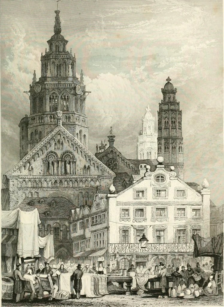 An illustration from The gallery of modern British artists; consisting of a series of engravings from works of the most eminent artists of the day, including Messrs. Turner, Roberts, Harding, Clennel, Dewint, Austin, Messrs. Stanfield, Bonnington, Prout, Cattermole, C. Fielding, Cox, &c. &c, 1834, leaf 153