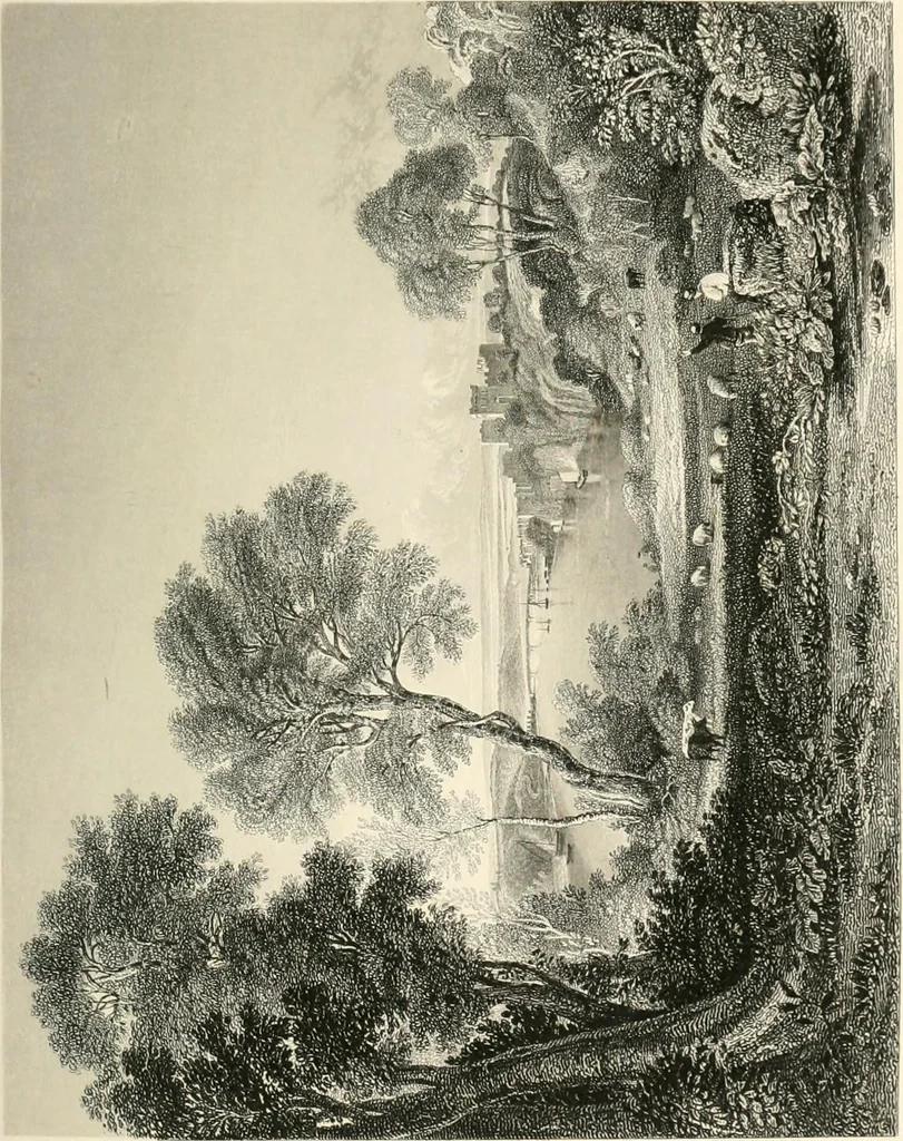 An illustration from The gallery of modern British artists; consisting of a series of engravings from works of the most eminent artists of the day, including Messrs. Turner, Roberts, Harding, Clennel, Dewint, Austin, Messrs. Stanfield, Bonnington, Prout, Cattermole, C. Fielding, Cox, &c. &c, 1834, leaf 161