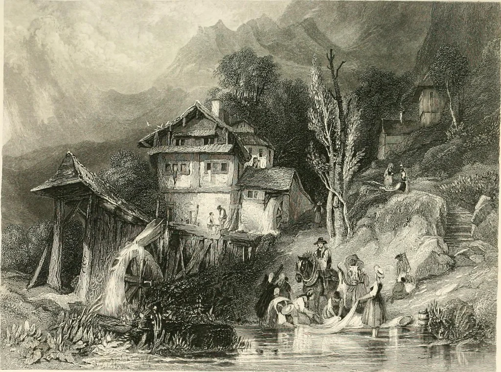 An illustration from The gallery of modern British artists; consisting of a series of engravings from works of the most eminent artists of the day, including Messrs. Turner, Roberts, Harding, Clennel, Dewint, Austin, Messrs. Stanfield, Bonnington, Prout, Cattermole, C. Fielding, Cox, &c. &c, 1834, leaf 175
