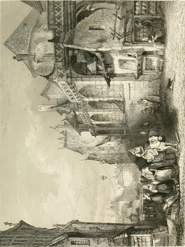 An illustration from The gallery of modern British artists; consisting of a series of engravings from works of the most eminent artists of the day, including Messrs. Turner, Roberts, Harding, Clennel, Dewint, Austin, Messrs. Stanfield, Bonnington, Prout, Cattermole, C. Fielding, Cox, &c. &c, 1834, leaf 177