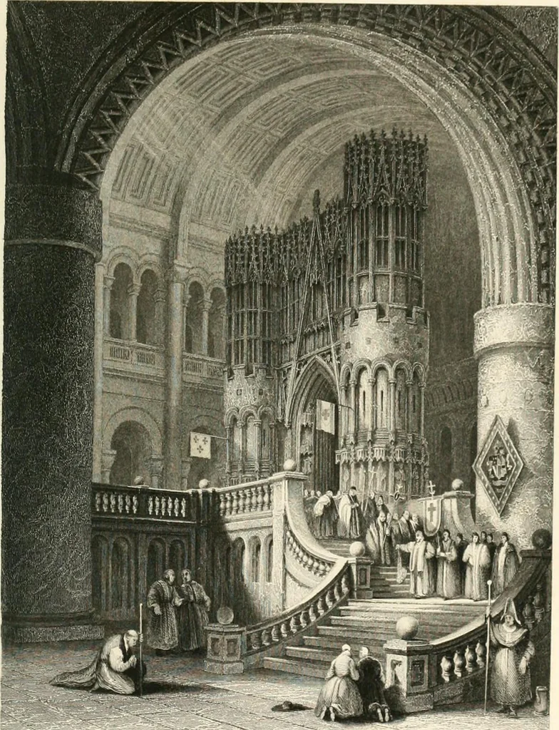 An illustration from The gallery of modern British artists; consisting of a series of engravings from works of the most eminent artists of the day, including Messrs. Turner, Roberts, Harding, Clennel, Dewint, Austin, Messrs. Stanfield, Bonnington, Prout, Cattermole, C. Fielding, Cox, &c. &c, 1834, leaf 185