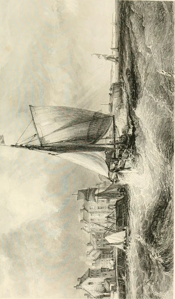 An illustration from The gallery of modern British artists; consisting of a series of engravings from works of the most eminent artists of the day, including Messrs. Turner, Roberts, Harding, Clennel, Dewint, Austin, Messrs. Stanfield, Bonnington, Prout, Cattermole, C. Fielding, Cox, &c. &c, 1834, leaf 195