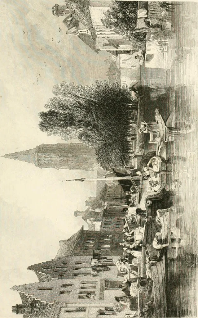 An illustration from The gallery of modern British artists; consisting of a series of engravings from works of the most eminent artists of the day, including Messrs. Turner, Roberts, Harding, Clennel, Dewint, Austin, Messrs. Stanfield, Bonnington, Prout, Cattermole, C. Fielding, Cox, &c. &c, 1834, leaf 201