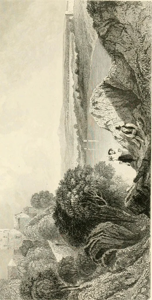 An illustration from The gallery of modern British artists; consisting of a series of engravings from works of the most eminent artists of the day, including Messrs. Turner, Roberts, Harding, Clennel, Dewint, Austin, Messrs. Stanfield, Bonnington, Prout, Cattermole, C. Fielding, Cox, &c. &c, 1834, leaf 209