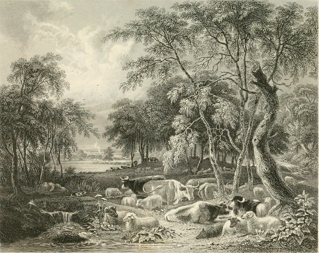 An illustration from The gallery of modern British artists; consisting of a series of engravings from works of the most eminent artists of the day, including Messrs. Turner, Roberts, Harding, Clennel, Dewint, Austin, Messrs. Stanfield, Bonnington, Prout, Cattermole, C. Fielding, Cox, &c. &c, 1834, leaf 217