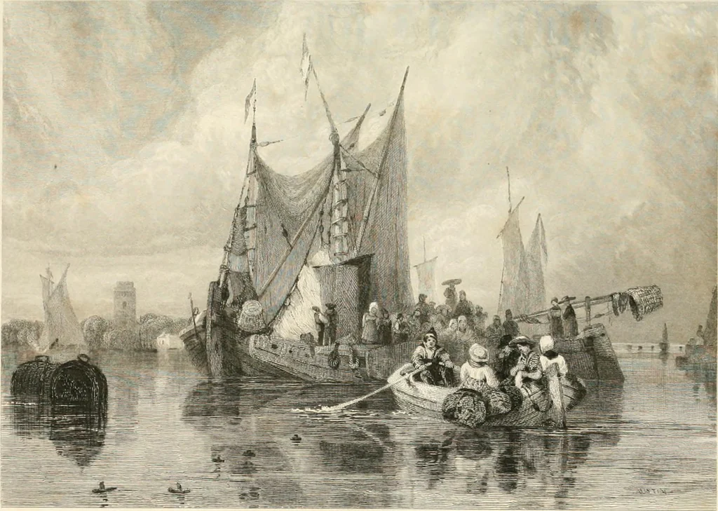 An illustration from The gallery of modern British artists; consisting of a series of engravings from works of the most eminent artists of the day, including Messrs. Turner, Roberts, Harding, Clennel, Dewint, Austin, Messrs. Stanfield, Bonnington, Prout, Cattermole, C. Fielding, Cox, &c. &c, 1834, leaf 27