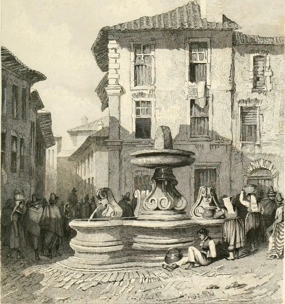 An illustration from The gallery of modern British artists; consisting of a series of engravings from works of the most eminent artists of the day, including Messrs. Turner, Roberts, Harding, Clennel, Dewint, Austin, Messrs. Stanfield, Bonnington, Prout, Cattermole, C. Fielding, Cox, &c. &c, 1834, leaf 31
