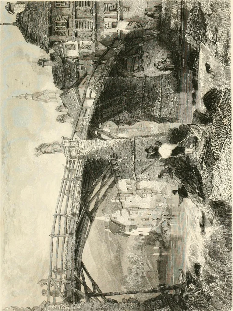 An illustration from The gallery of modern British artists; consisting of a series of engravings from works of the most eminent artists of the day, including Messrs. Turner, Roberts, Harding, Clennel, Dewint, Austin, Messrs. Stanfield, Bonnington, Prout, Cattermole, C. Fielding, Cox, &c. &c, 1834, leaf 33