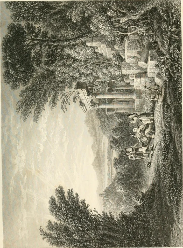 An illustration from The gallery of modern British artists; consisting of a series of engravings from works of the most eminent artists of the day, including Messrs. Turner, Roberts, Harding, Clennel, Dewint, Austin, Messrs. Stanfield, Bonnington, Prout, Cattermole, C. Fielding, Cox, &c. &c, 1834, leaf 39
