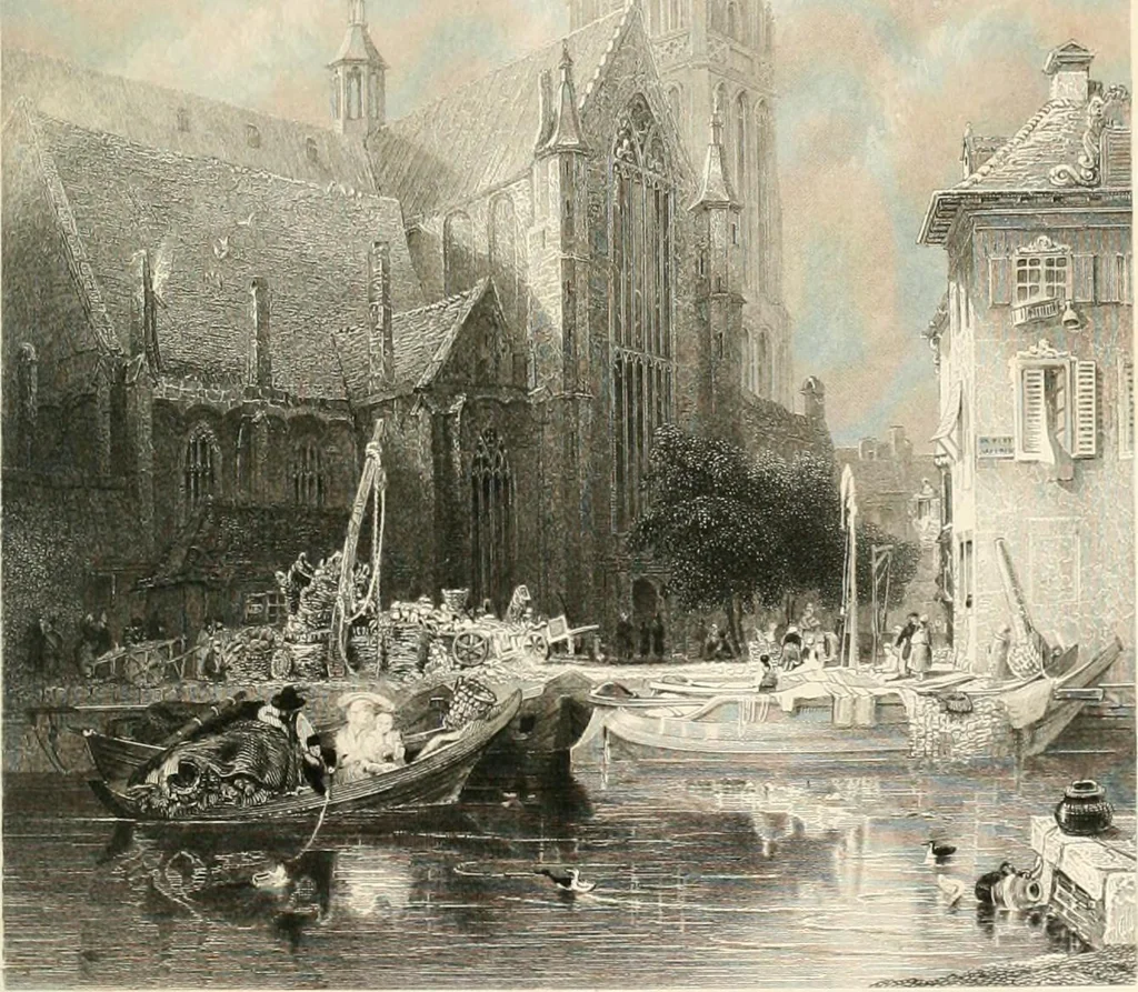 An illustration from The gallery of modern British artists; consisting of a series of engravings from works of the most eminent artists of the day, including Messrs. Turner, Roberts, Harding, Clennel, Dewint, Austin, Messrs. Stanfield, Bonnington, Prout, Cattermole, C. Fielding, Cox, &c. &c, 1834, leaf 51