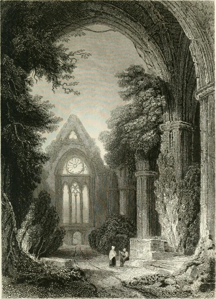 An illustration from The gallery of modern British artists; consisting of a series of engravings from works of the most eminent artists of the day, including Messrs. Turner, Roberts, Harding, Clennel, Dewint, Austin, Messrs. Stanfield, Bonnington, Prout, Cattermole, C. Fielding, Cox, &c. &c, 1834, leaf 61