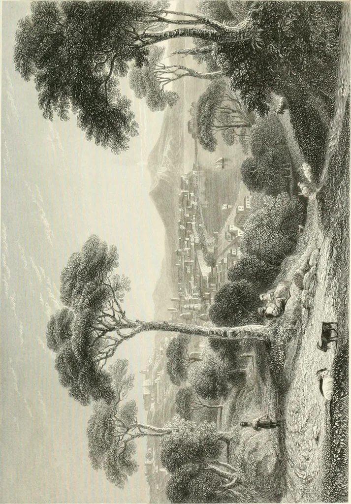 An illustration from The gallery of modern British artists; consisting of a series of engravings from works of the most eminent artists of the day, including Messrs. Turner, Roberts, Harding, Clennel, Dewint, Austin, Messrs. Stanfield, Bonnington, Prout, Cattermole, C. Fielding, Cox, &c. &c, 1834, leaf 63