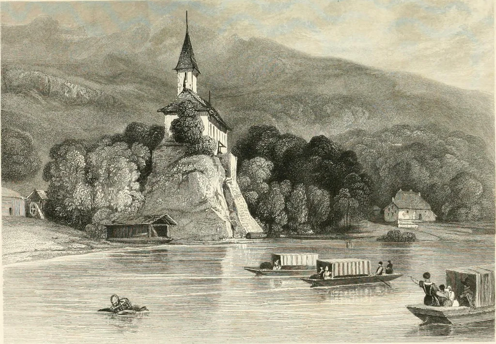 An illustration from The gallery of modern British artists; consisting of a series of engravings from works of the most eminent artists of the day, including Messrs. Turner, Roberts, Harding, Clennel, Dewint, Austin, Messrs. Stanfield, Bonnington, Prout, Cattermole, C. Fielding, Cox, &c. &c, 1834, leaf 67