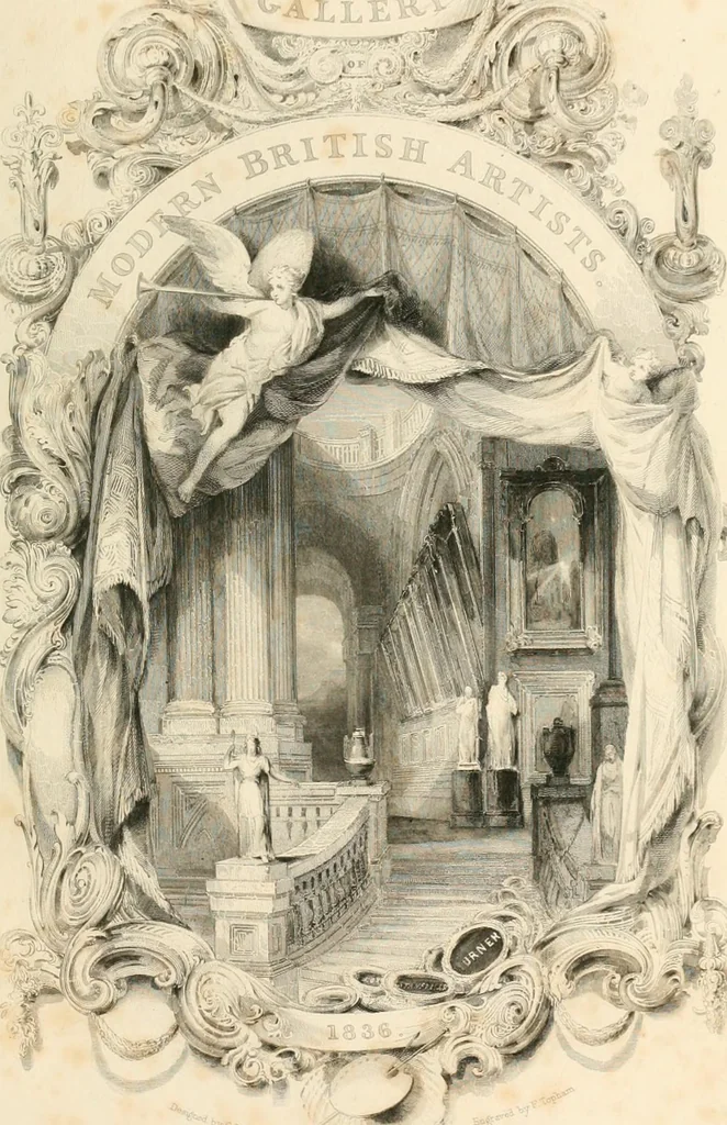 An illustration from The gallery of modern British artists; consisting of a series of engravings from works of the most eminent artists of the day, including Messrs. Turner, Roberts, Harding, Clennel, Dewint, Austin, Messrs. Stanfield, Bonnington, Prout, Cattermole, C. Fielding, Cox, &c. &c, 1834, leaf 7