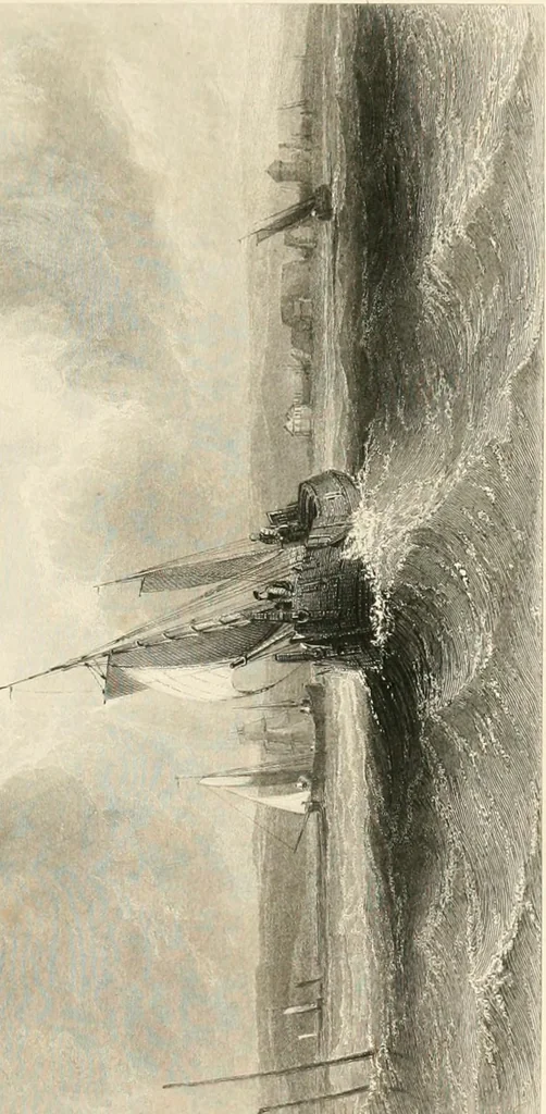 An illustration from The gallery of modern British artists; consisting of a series of engravings from works of the most eminent artists of the day, including Messrs. Turner, Roberts, Harding, Clennel, Dewint, Austin, Messrs. Stanfield, Bonnington, Prout, Cattermole, C. Fielding, Cox, &c. &c, 1834, leaf 73