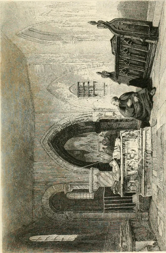 An illustration from The gallery of modern British artists; consisting of a series of engravings from works of the most eminent artists of the day, including Messrs. Turner, Roberts, Harding, Clennel, Dewint, Austin, Messrs. Stanfield, Bonnington, Prout, Cattermole, C. Fielding, Cox, &c. &c, 1834, leaf 97