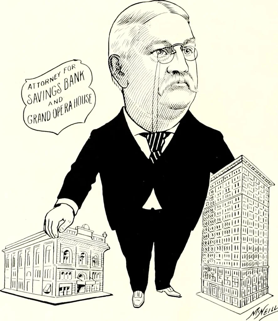 An illustration from A gallery of pen sketches in black and white of "Cincinnatians as we see 'em", 1905, leaf 181