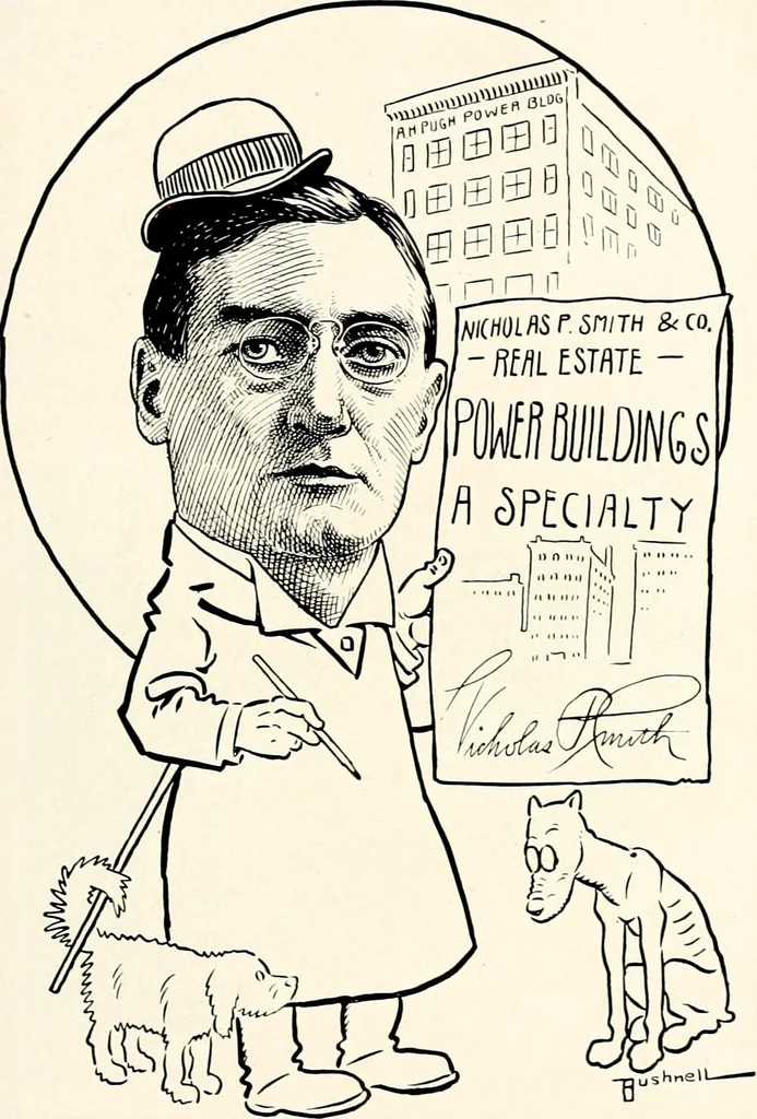 An illustration from A gallery of pen sketches in black and white of "Cincinnatians as we see 'em", 1905, leaf 402
