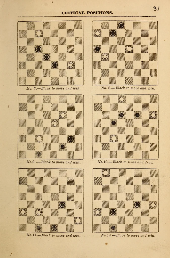 An illustration from The game of draughts or checkers simplified and explained, 1864, leaf 35