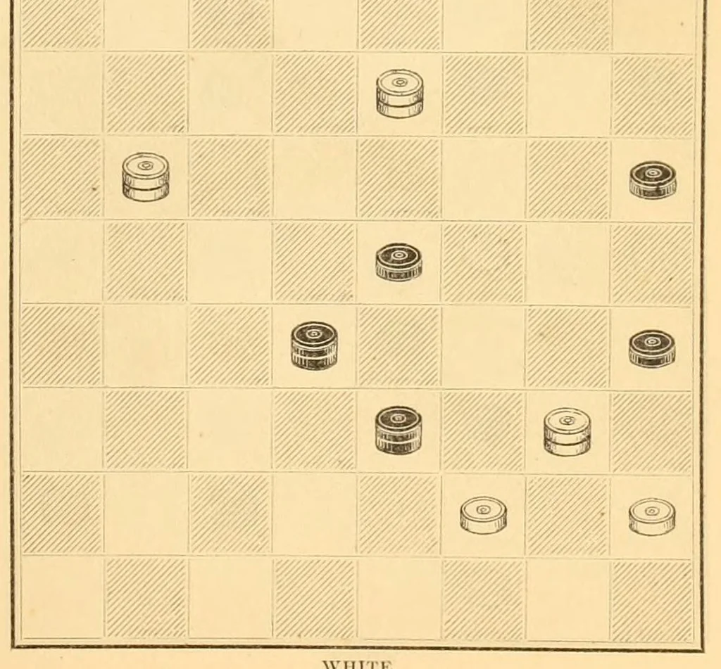 An illustration from The game of draughts. Selected problems, embracing critical positions from games by the best players of Great Britain and America, 1881, leaf 207