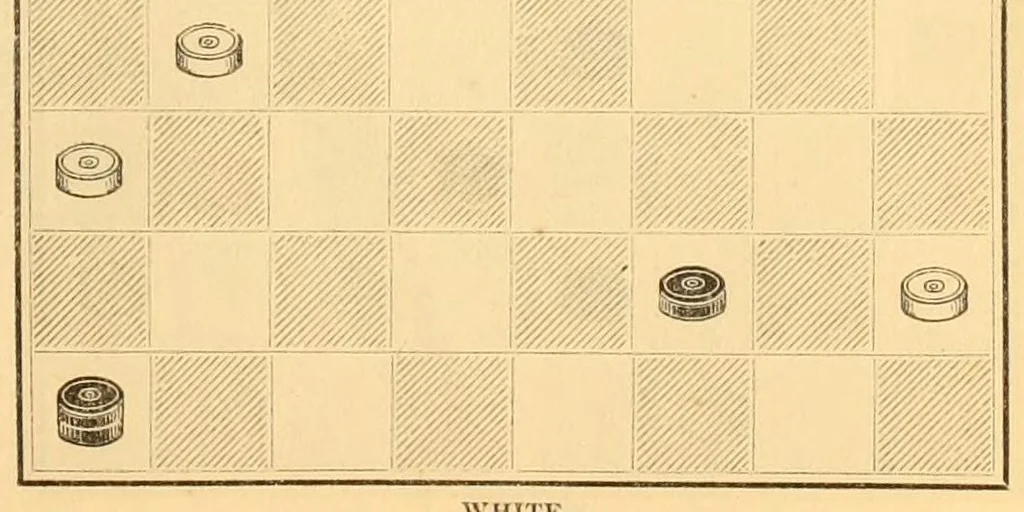 An illustration from The game of draughts. Selected problems, embracing critical positions from games by the best players of Great Britain and America, 1881, leaf 221