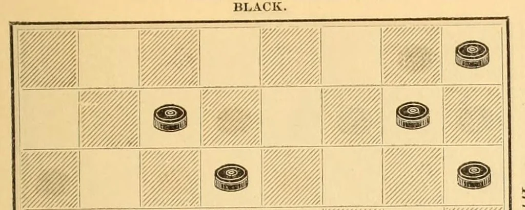 An illustration from The game of draughts. Selected problems, embracing critical positions from games by the best players of Great Britain and America, 1881, leaf 235