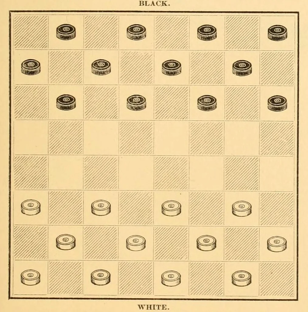 An illustration from The game of draughts. Selected problems, embracing critical positions from games by the best players of Great Britain and America, 1881, leaf 75