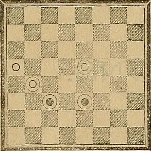 An illustration from The game of draughts; simplified and illustrated with diagrams. Founded on the games of Andrew Anderson, 1881, leaf 294