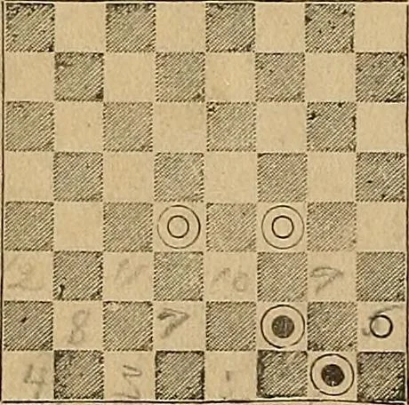 An illustration from The game of draughts; simplified and illustrated with diagrams. Founded on the games of Andrew Anderson, 1881, leaf 294