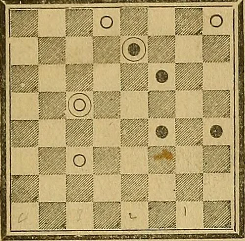 An illustration from The game of draughts; simplified and illustrated with diagrams. Founded on the games of Andrew Anderson, 1881, leaf 295