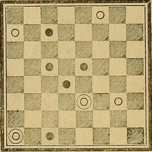 An illustration from The game of draughts; simplified and illustrated with diagrams. Founded on the games of Andrew Anderson, 1881, leaf 295