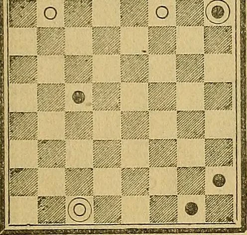 An illustration from The game of draughts; simplified and illustrated with diagrams. Founded on the games of Andrew Anderson, 1881, leaf 295