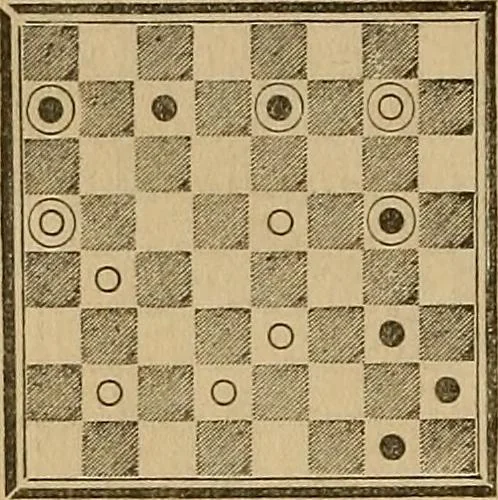 An illustration from The game of draughts; simplified and illustrated with diagrams. Founded on the games of Andrew Anderson, 1881, leaf 298