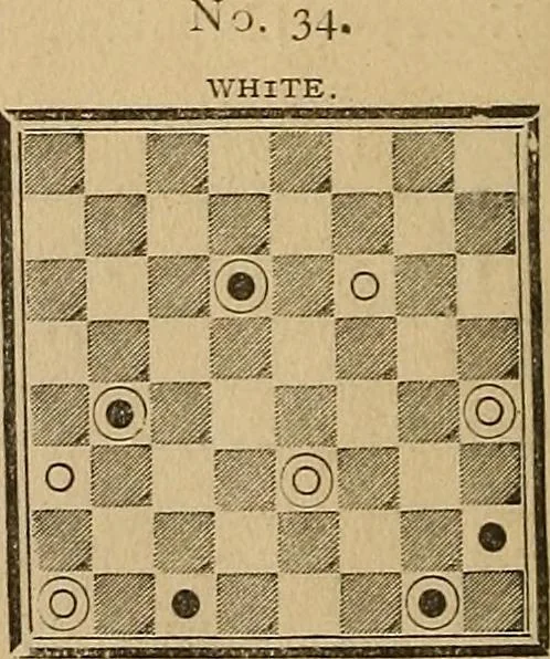 An illustration from The game of draughts; simplified and illustrated with diagrams. Founded on the games of Andrew Anderson, 1881, leaf 298