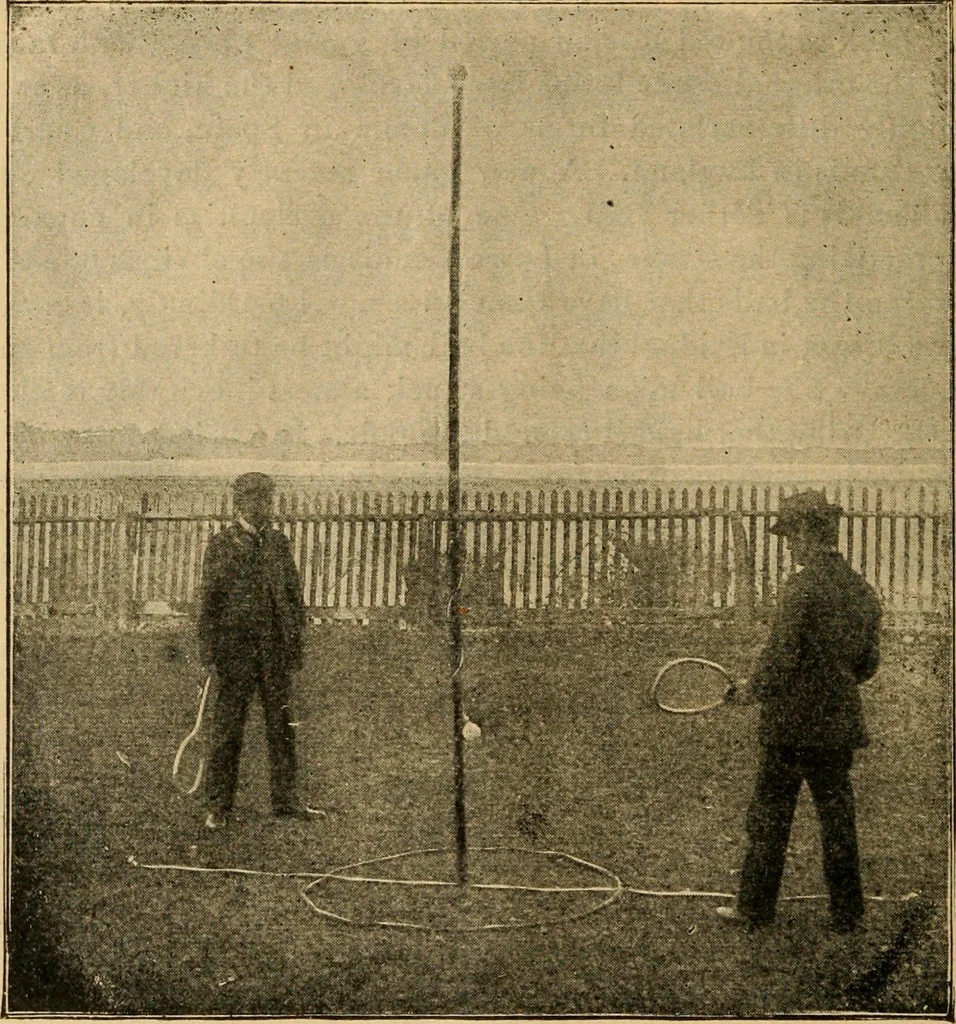 An illustration from The games of lawn hockey, tether ball, squash ball, golf-croquet, 1900, leaf 31