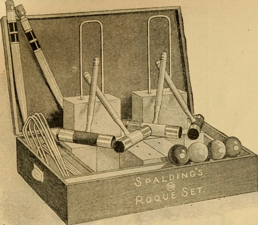 An illustration from The games of lawn hockey, tether ball, squash ball, golf-croquet, 1900, leaf 40