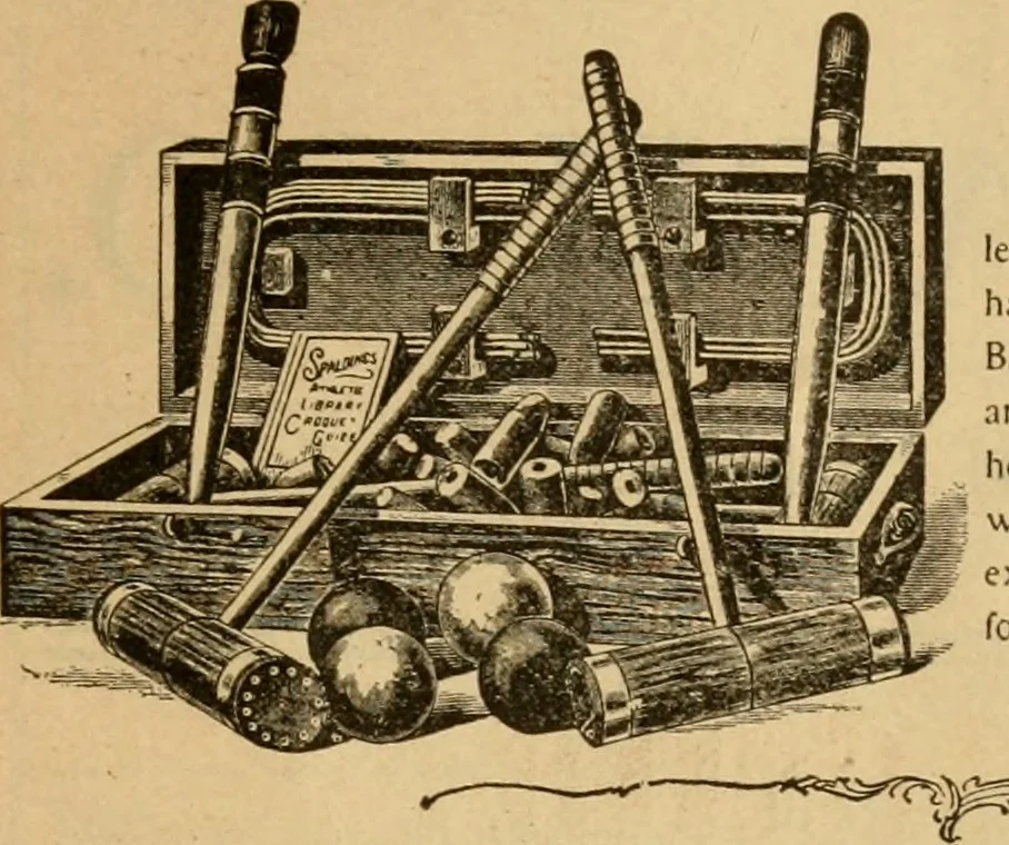 An illustration from The games of lawn hockey, tether ball, squash ball, golf-croquet, 1900, leaf 44