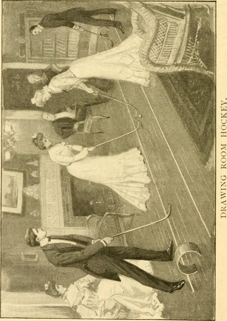 An illustration from The games of lawn hockey, tether ball, golf-croquet, hand tennis, volley ball, hand polo, wicket polo, laws of badminton, drawing room hockey, garden hockey, 1903, leaf 54