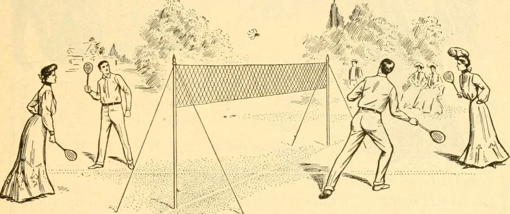 An illustration from The games of lawn hockey, tether ball, golf-croquet, hand tennis, volley ball, hand polo, wicket polo, laws of badminton, drawing room hockey, garden hockey, 1903, leaf 63
