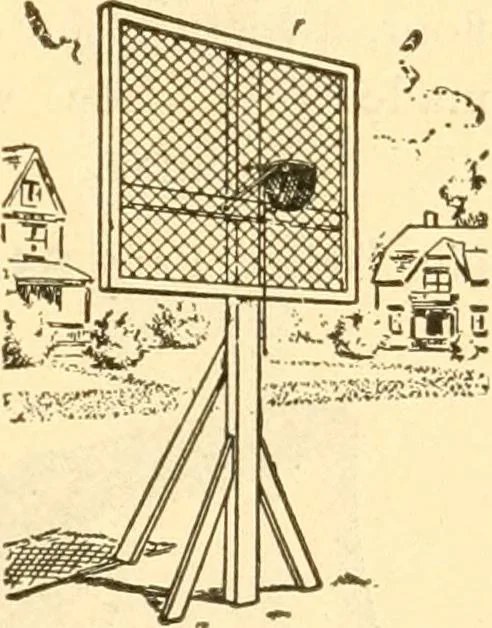 An illustration from The games of lawn hockey, tether ball, golf-croquet, hand tennis, volley ball, hand polo, wicket polo, laws of badminton, drawing room hockey, garden hockey, 1903, leaf 69