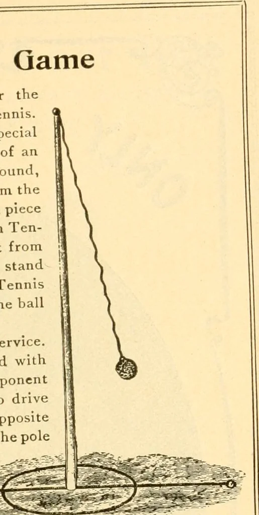 An illustration from The games of lawn hockey, tether ball, golf-croquet, hand tennis, volley ball, hand polo, wicket polo, laws of badminton, drawing room hockey, garden hockey, 1903, leaf 89