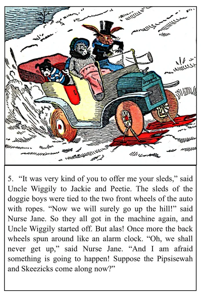 An illustration from UNCLE WIGGILY' S AUTO SLED-Bk1- by HOWARD GARIS - GUNSTON CLASSICS, 1919, leaf 9