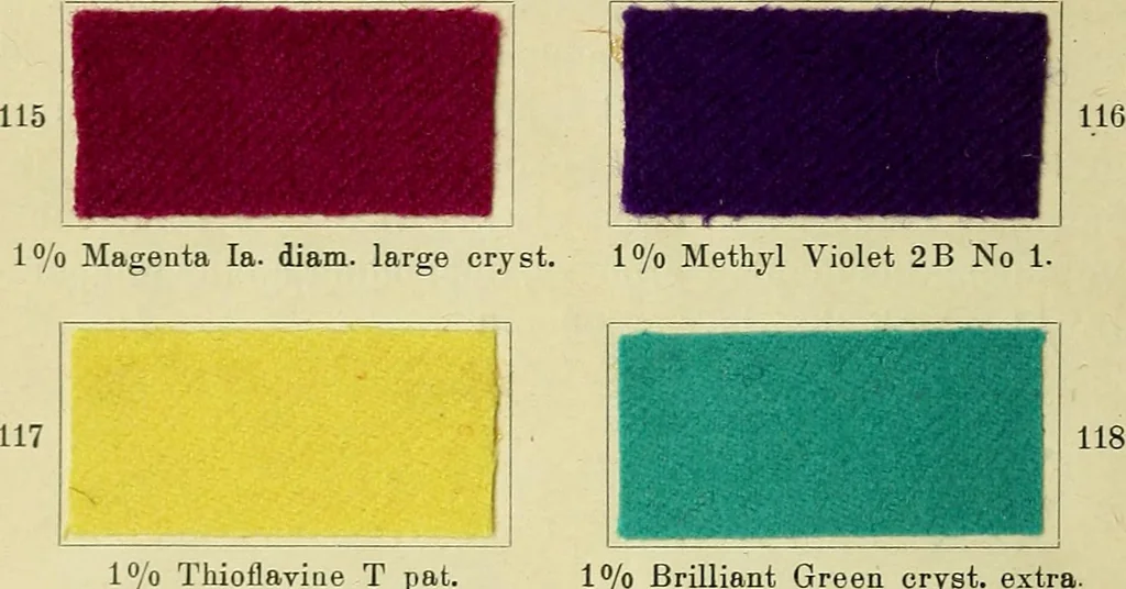 An illustration from Garment dyeing. Cassella Color Company (American branch of Leopold Cassella & Co.), 1910, leaf 36